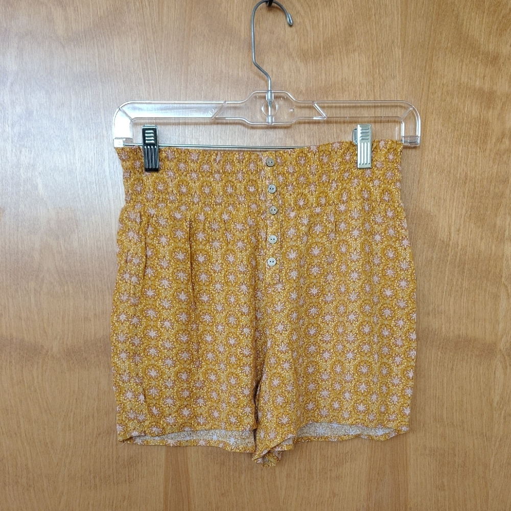 SO Women's High Waist Floral Dark Mustard Shorts